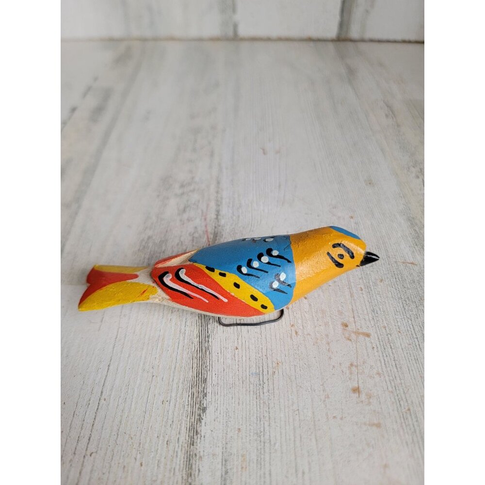 Vintage wooden folk art miniature bird‎ uni clip-on decor figure